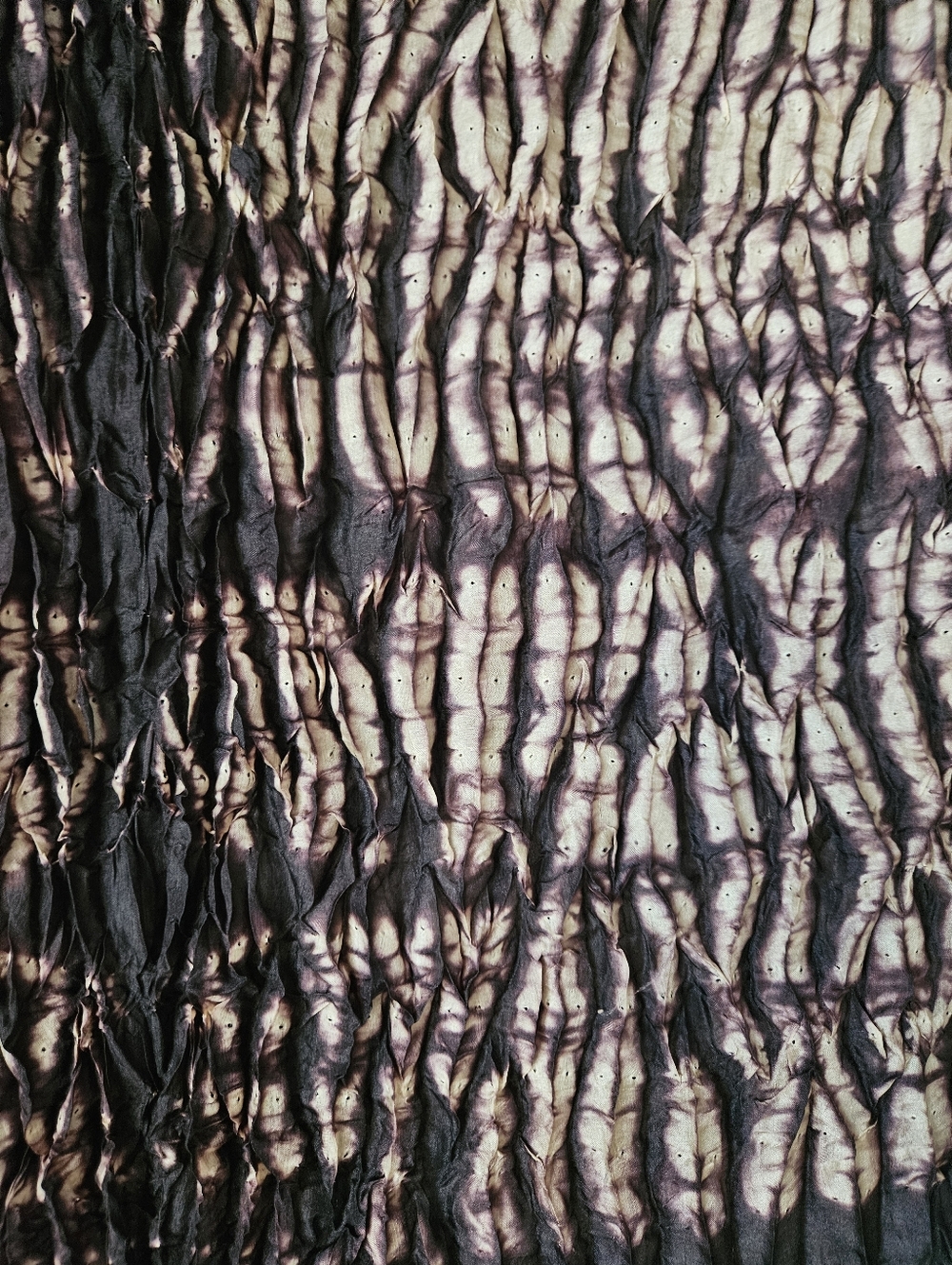NWOT PASSIGATTI ITALY Black & Brown Tie-Dye Batik Silk Chiffon Pleated Scarf - Picture 5 of 7